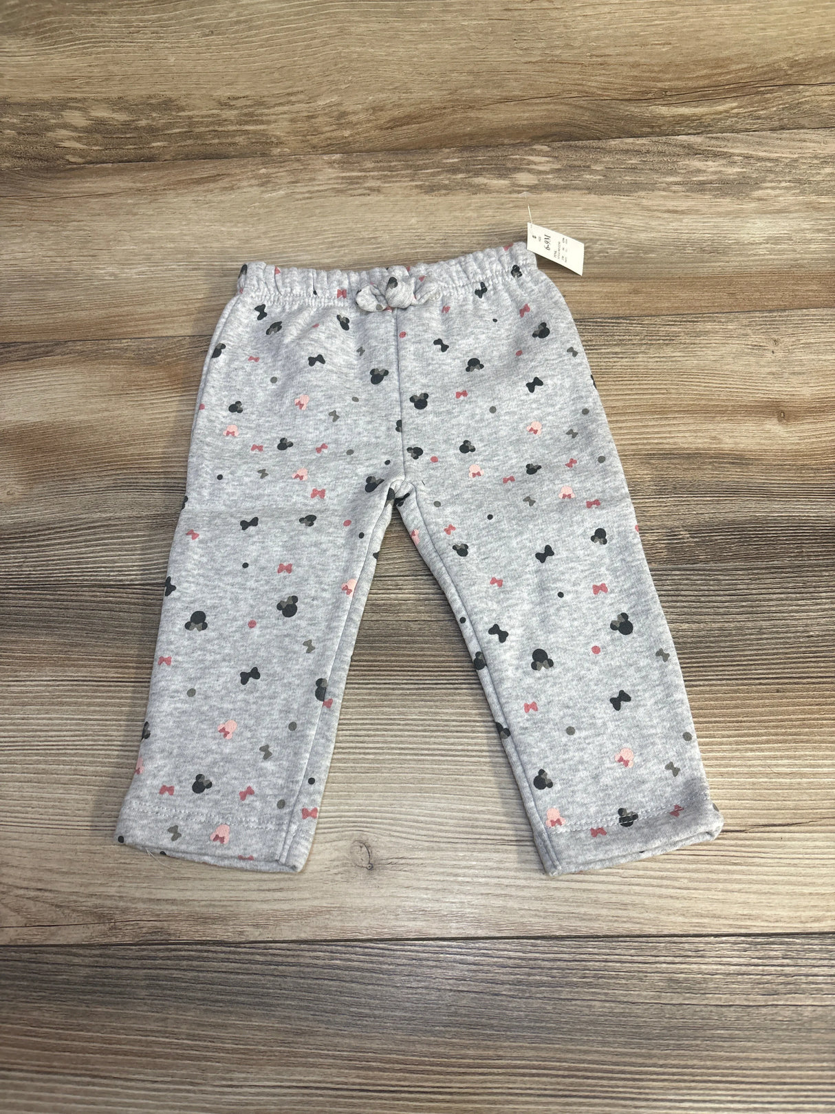 NEW Disney Baby Pull On Pants Bow Print Grey sz 6-9m