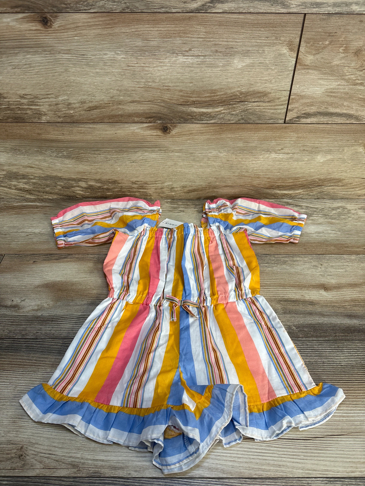 NEW Janie & Jack Striped Puff Sleeve Romper in Golden Apricot Stripe sz 3T