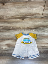 Mud Pie Embroidered Camper Shortie Romper Yellow sz 3-6m