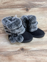 NEW First Steps by Stepping Stone Faux Fur Pom Pom Boots Black sz 5c
