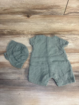 Just One You 2pc Gauze Romper & Hat Set Olive sz 6m