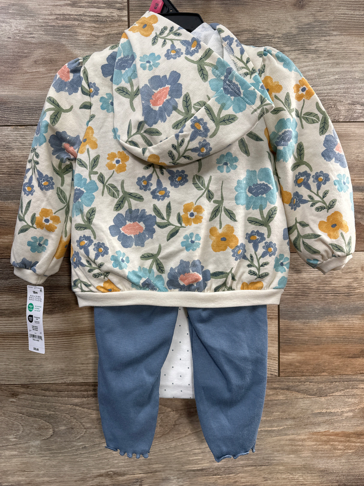 NEW Child Of Mine 3pc Floral Hoodie Set White sz 18m