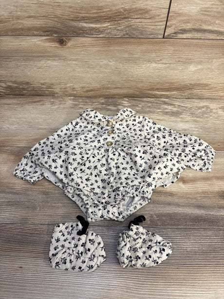 Nicole Miller 2pc Floral Bodysuit Dress & Booties Beige sz 0-3m - Me n Mommy To Be