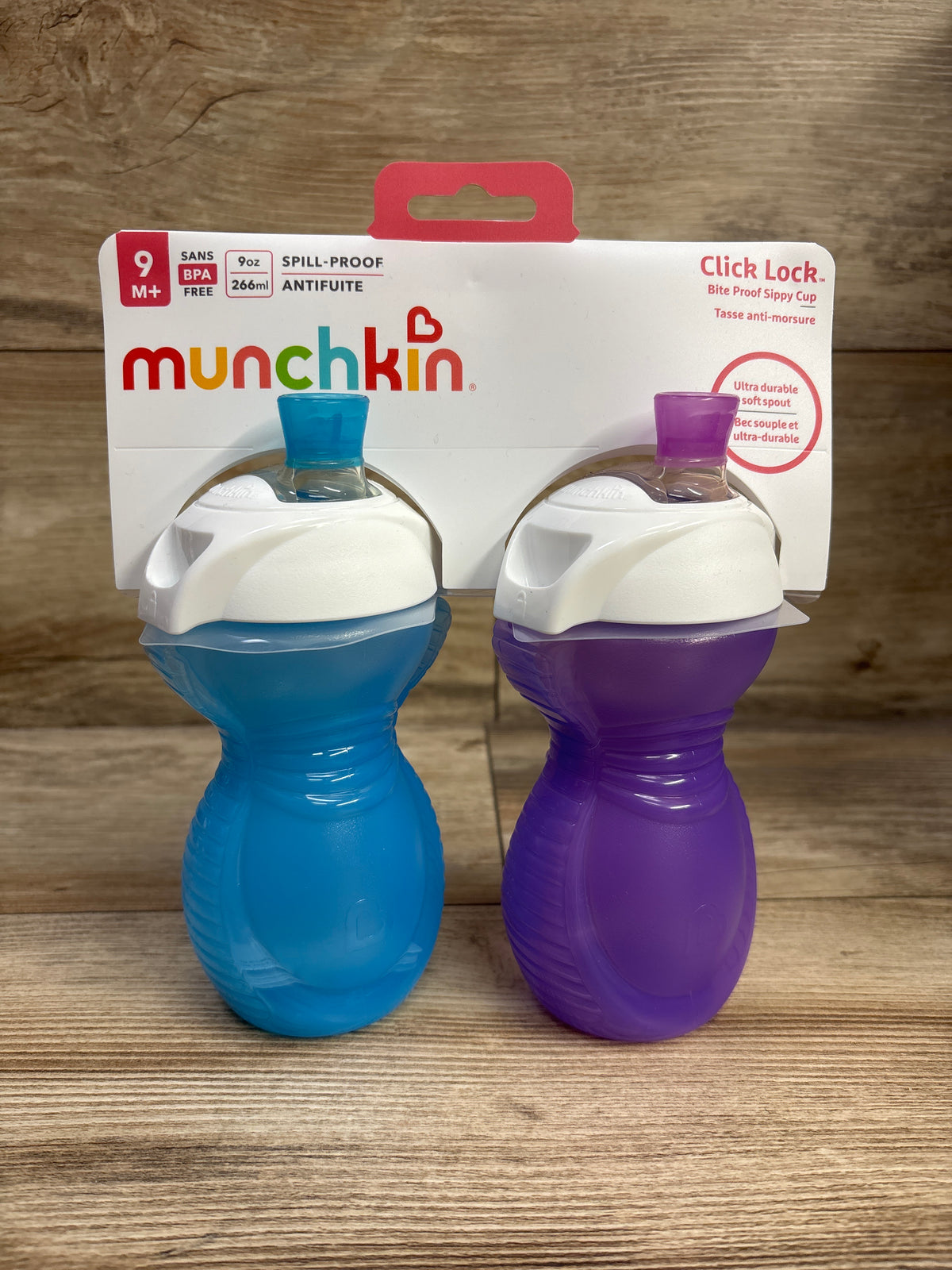NEW Munchkin Click Lock Bite Proof Sippy Cups Blue/Purple 9oz 2pk