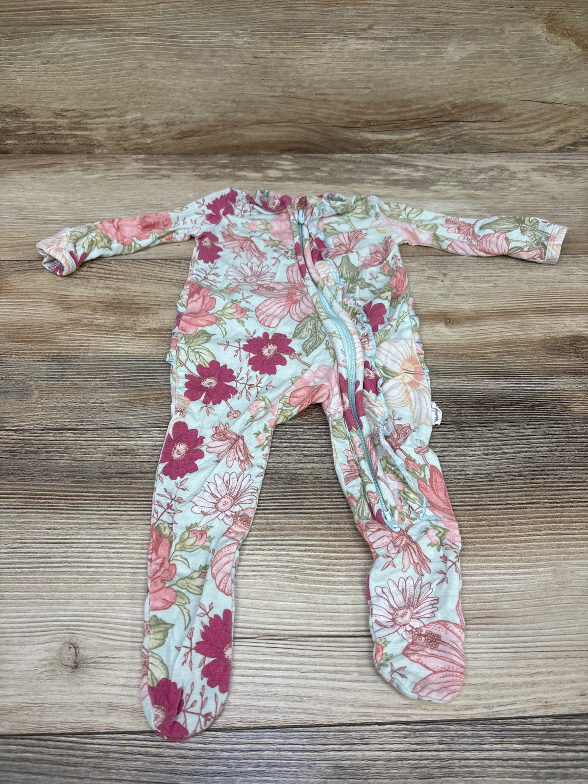 Gigi & Max Bamboo Ruffle Floral Sleeper Blue sz Newborn