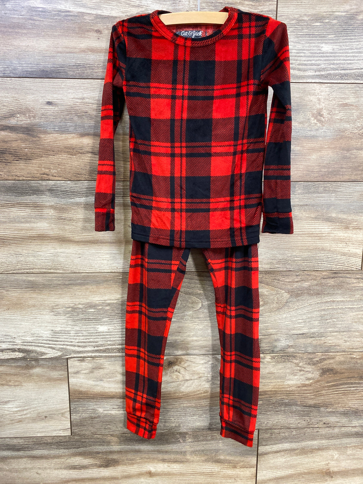 Cat & Jack 2pc Velour Buffalo Plaid Pajama Set Red sz 4T