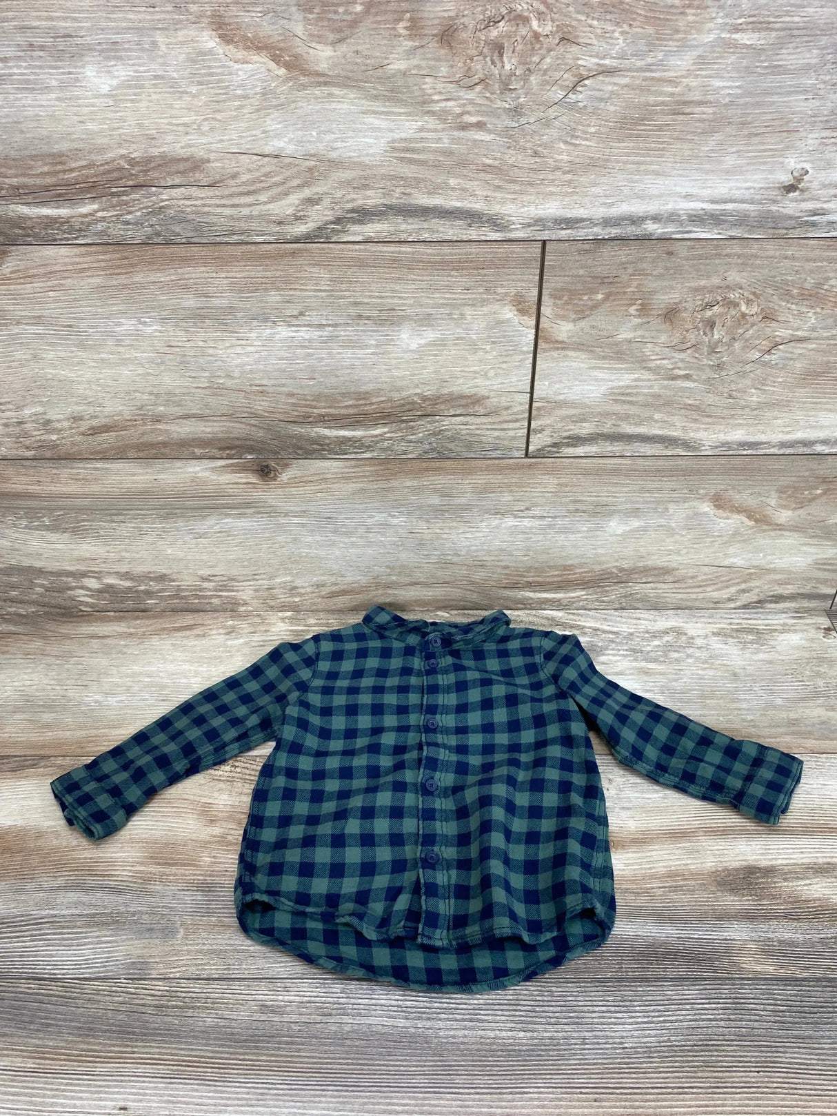 H&M Gingham Button Down Shirt Green sz 12m