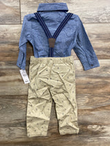 NEW Just One You 3pc Suspenders & Anchor Print Shorts Set Blue sz 18m