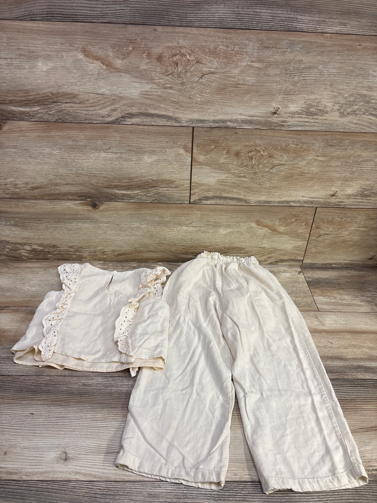 Btween 2pc Linen-Blend Eyelet Top & Pants Set Cream sz 5T