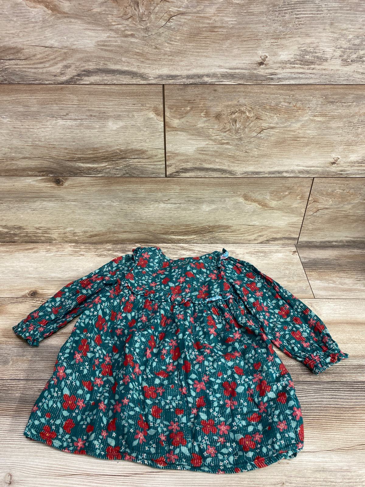 Cat & Jack Floral Long Sleeve Henley Dress Green sz 3T