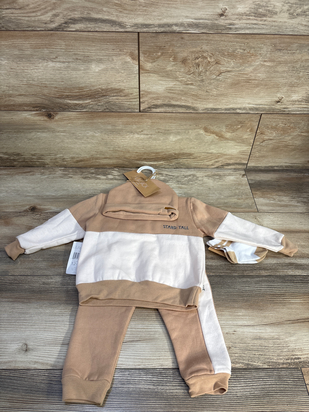 NEW Lila & Jack 4pc Sweatshirt & Joggers Set Tan sz 12-18m
