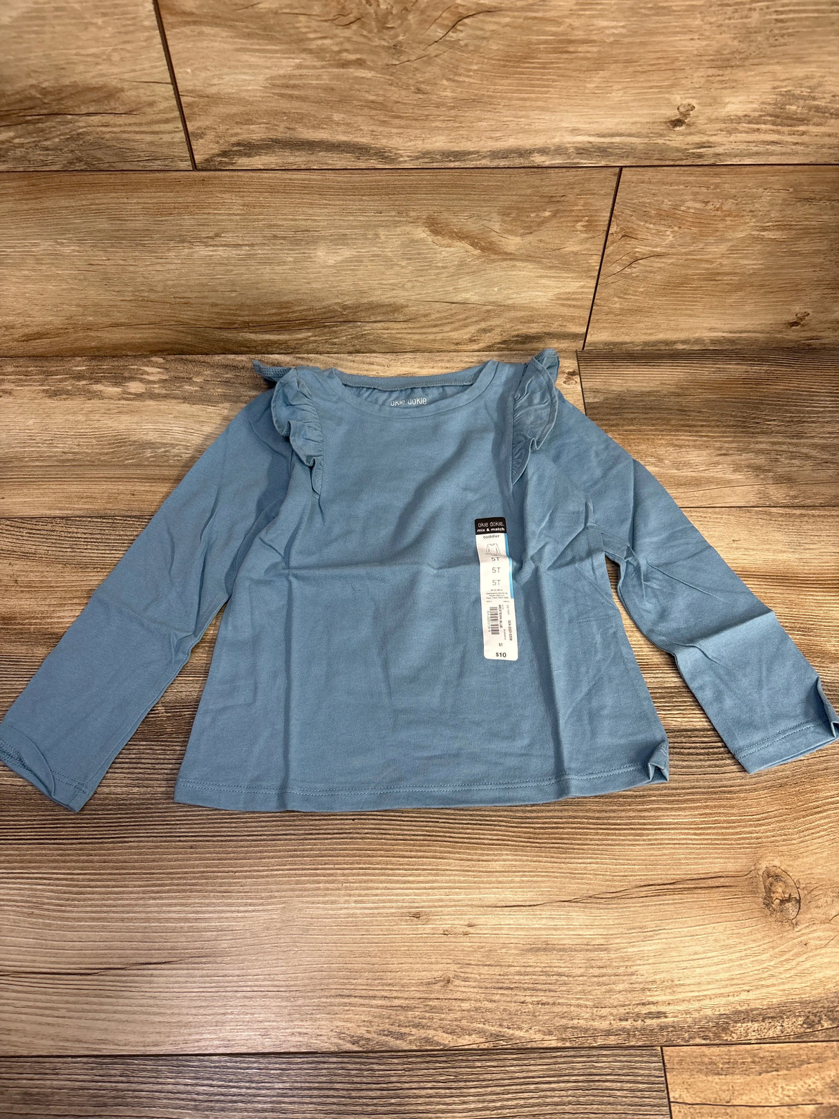 NEW Okie Dokie Ruffle Long Sleeve T-Shirt Western Blue sz 5T