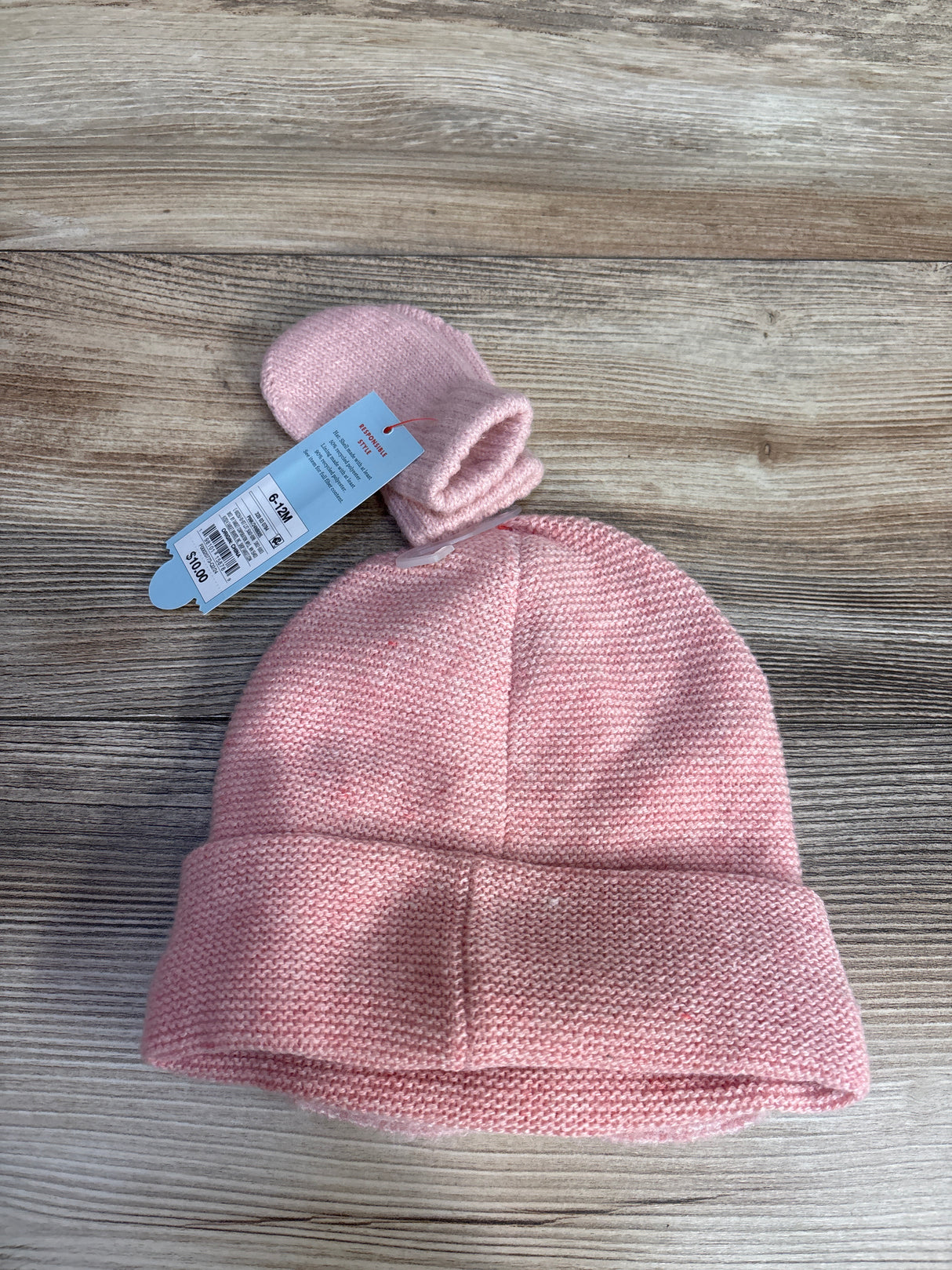 NEW Cat & Jack Knit Beanie & Mittens Set Pink sz 6-12m