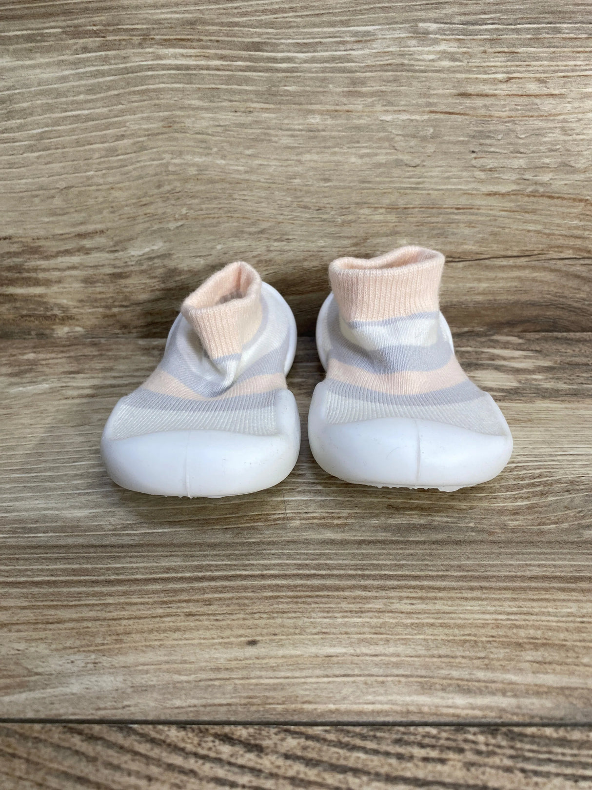 Striped Non-Slip Sock Shoes Pink/Grey sz 3c