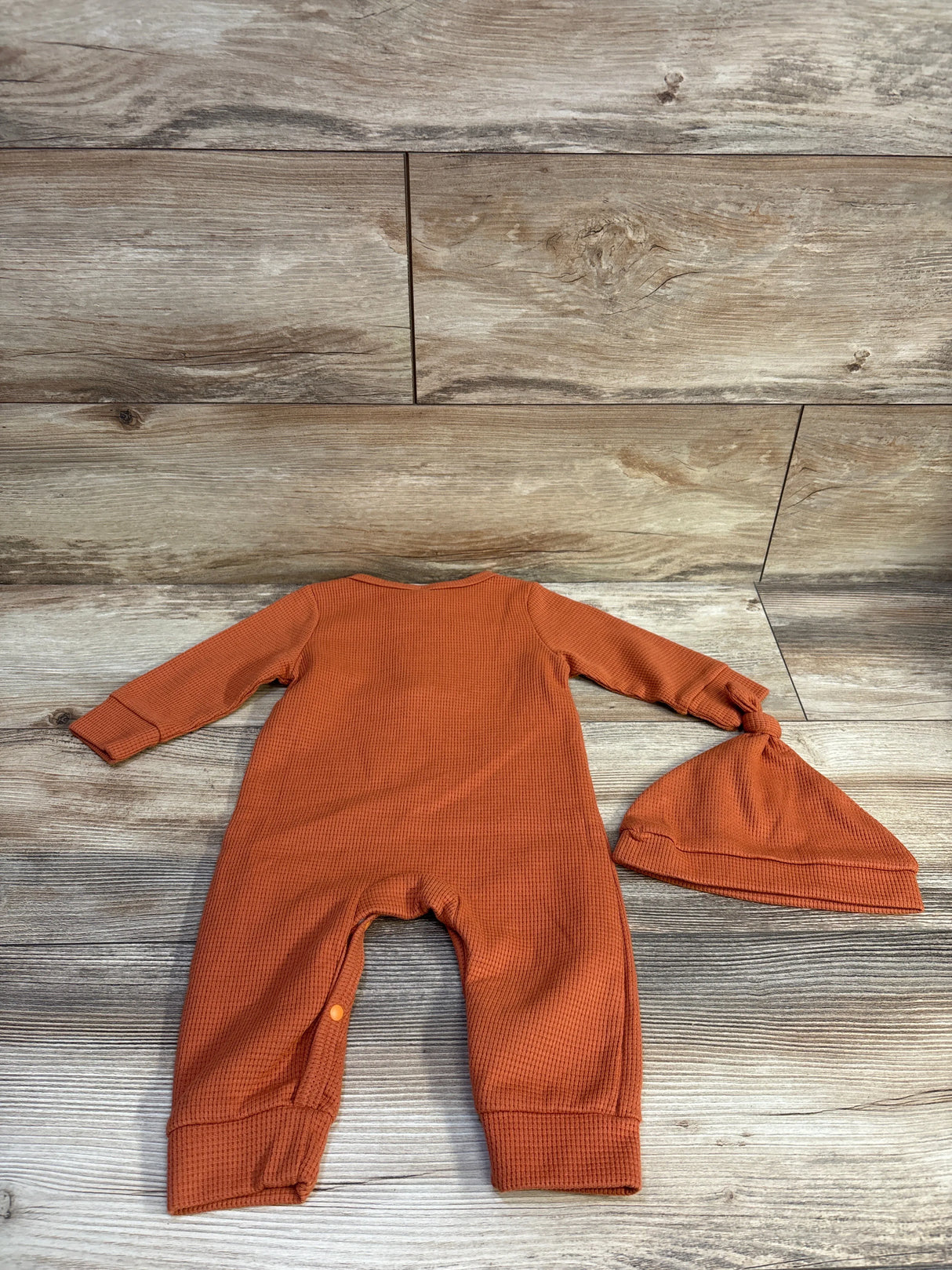 2pc Waffle Knit Henley Coverall & hat Set Orange sz 6-12m