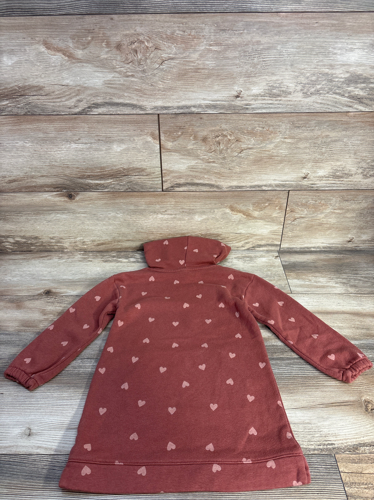 Old Navy Long-Sleeve Hooded Sweatshirt Dress Heart Print Red sz 5T