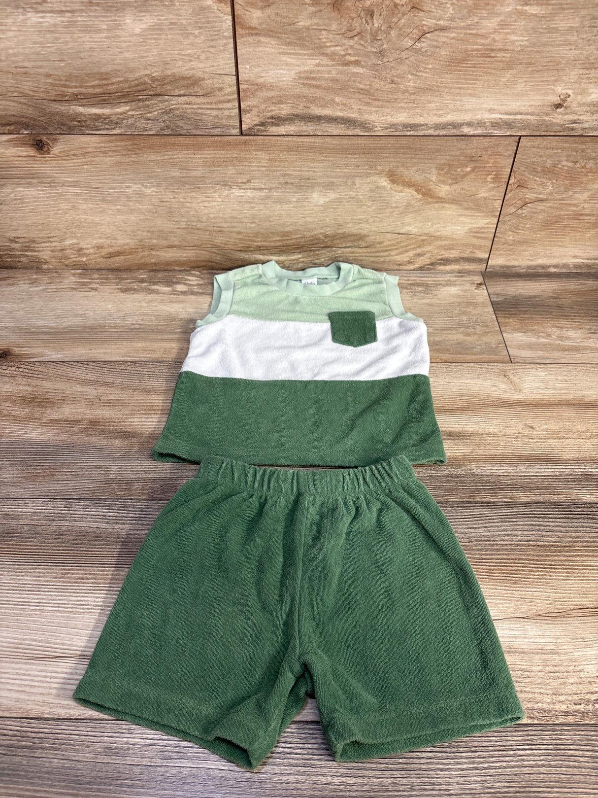 Pl Baby 2pc Terry Tank Top & Shorts Set Green sz 12m