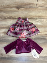 Purple floral baby dress with velvet cardigan, 3/6M, kids clothing set