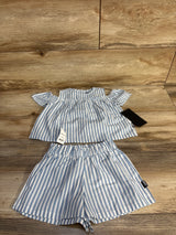 NEW DKNY 2pc Striped Cold-Shoulder Top & Shorts Set Blue sz 24m