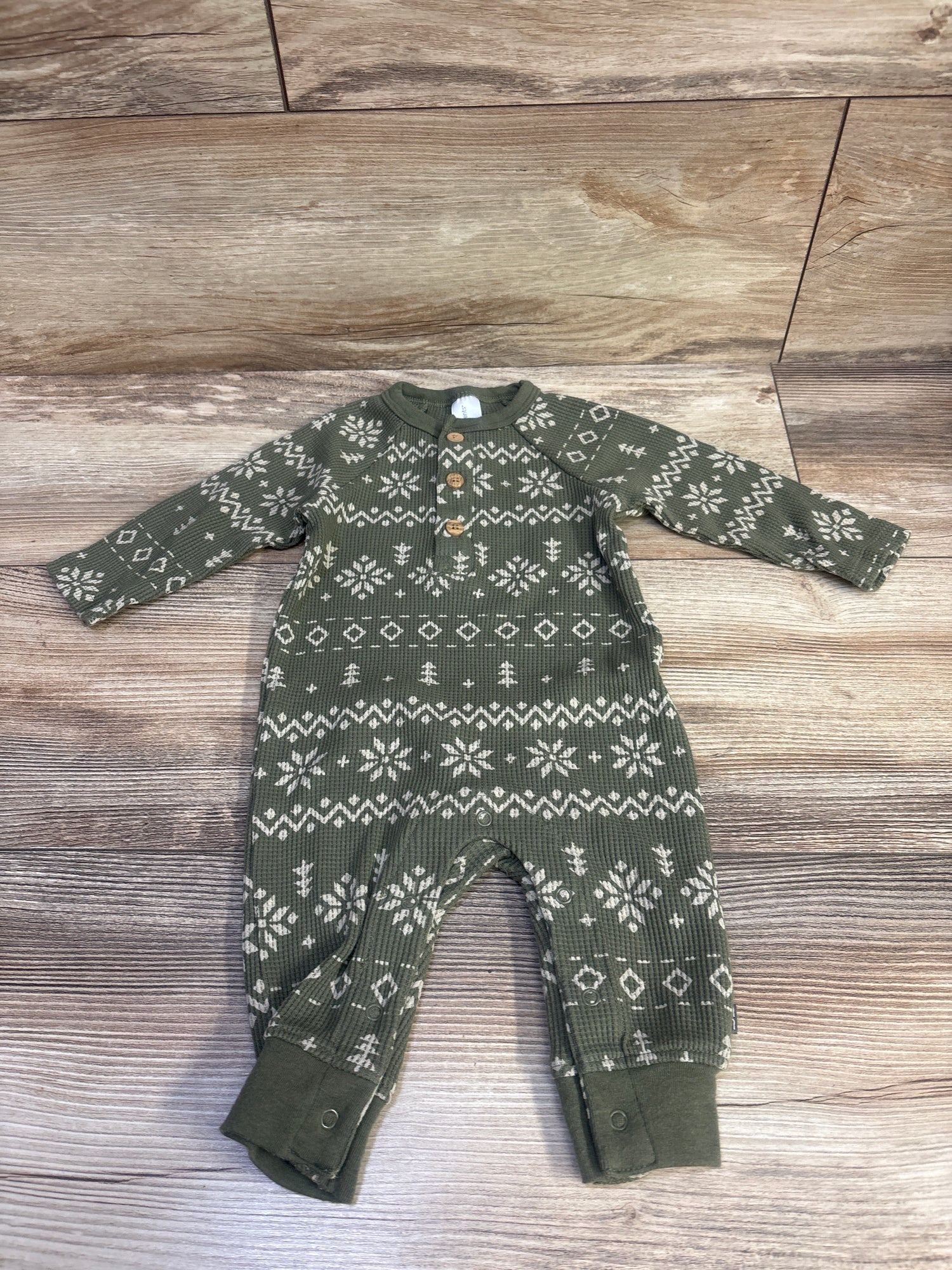 Modern Moments Waffle Knit Henley Coverall Green sz 3-6m