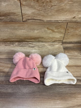 FURTALK 2pk Fleece Lined Winter Pom-Pom Beanie Pink/White sz 6-24m