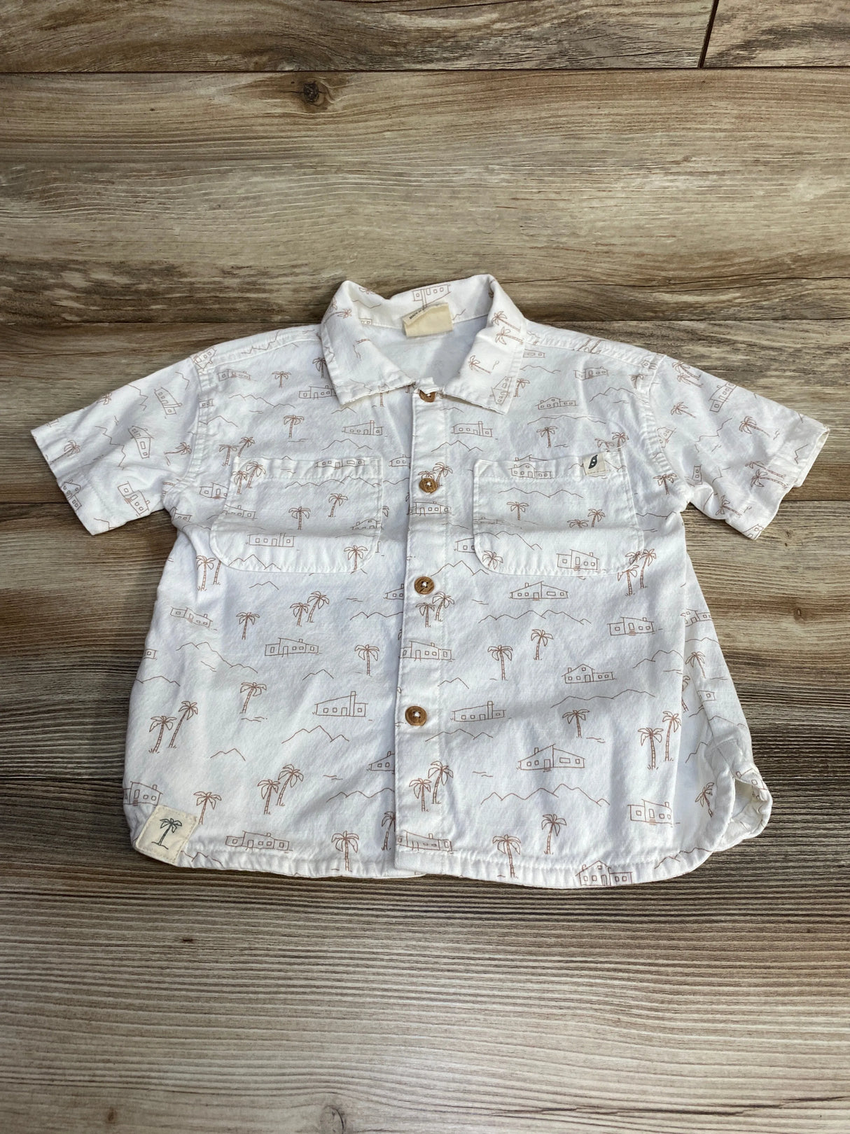 Easy-Peasy Palm Tree Print Button Up Shirt White sz 3T