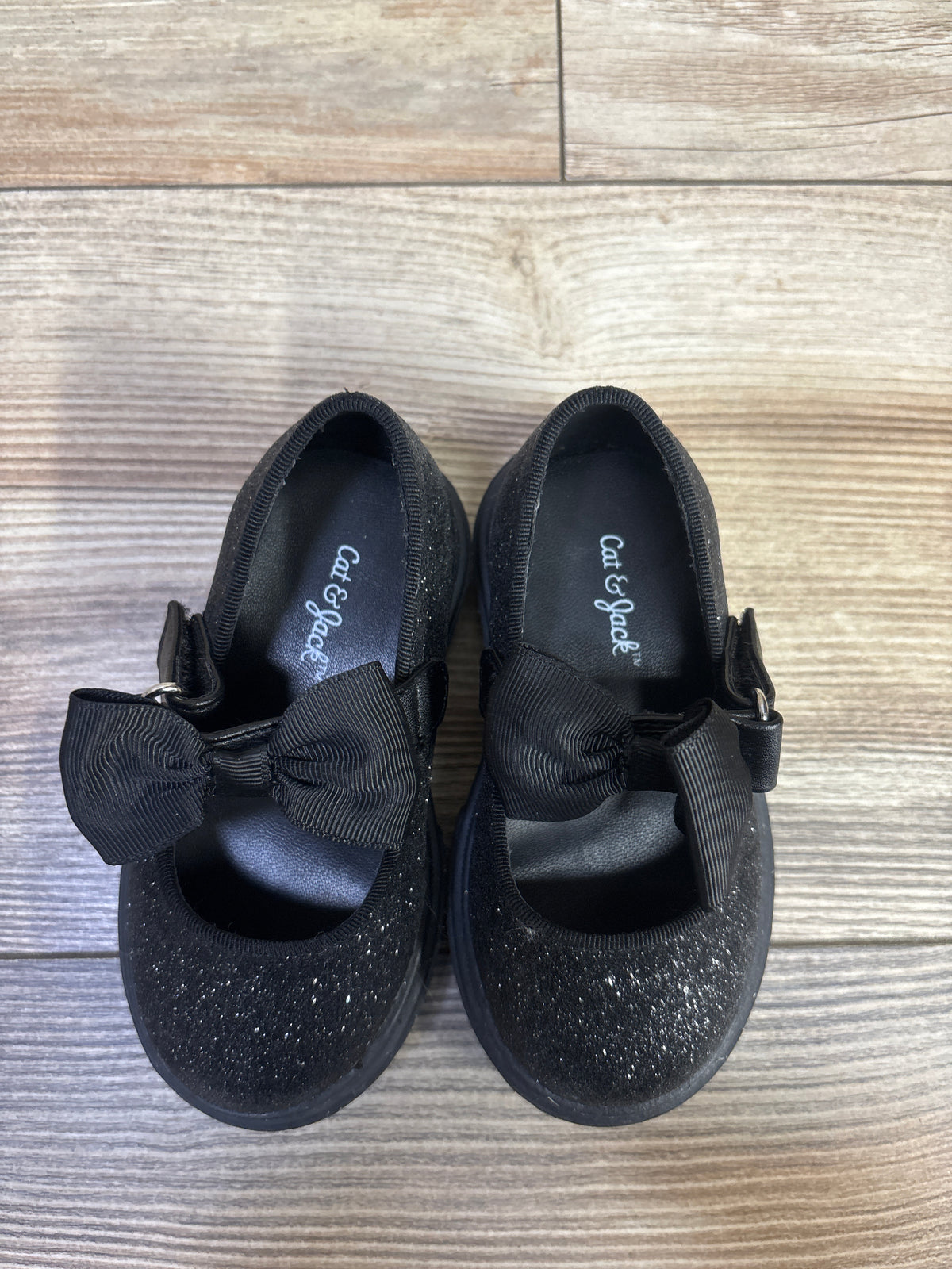 Cat & Jack Kori Lug Sole Mary Jane Flats Black Glitter sz 5c