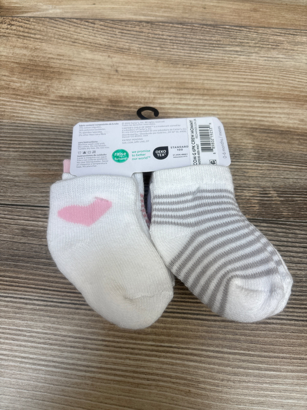NEW Child Of Mine 6pk Crew Socks White/Pink sz 0-6m