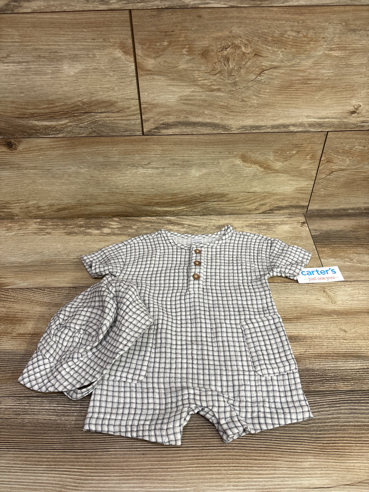 NEW Just One You 2pc Henley Romper & Hat Set White sz 3m