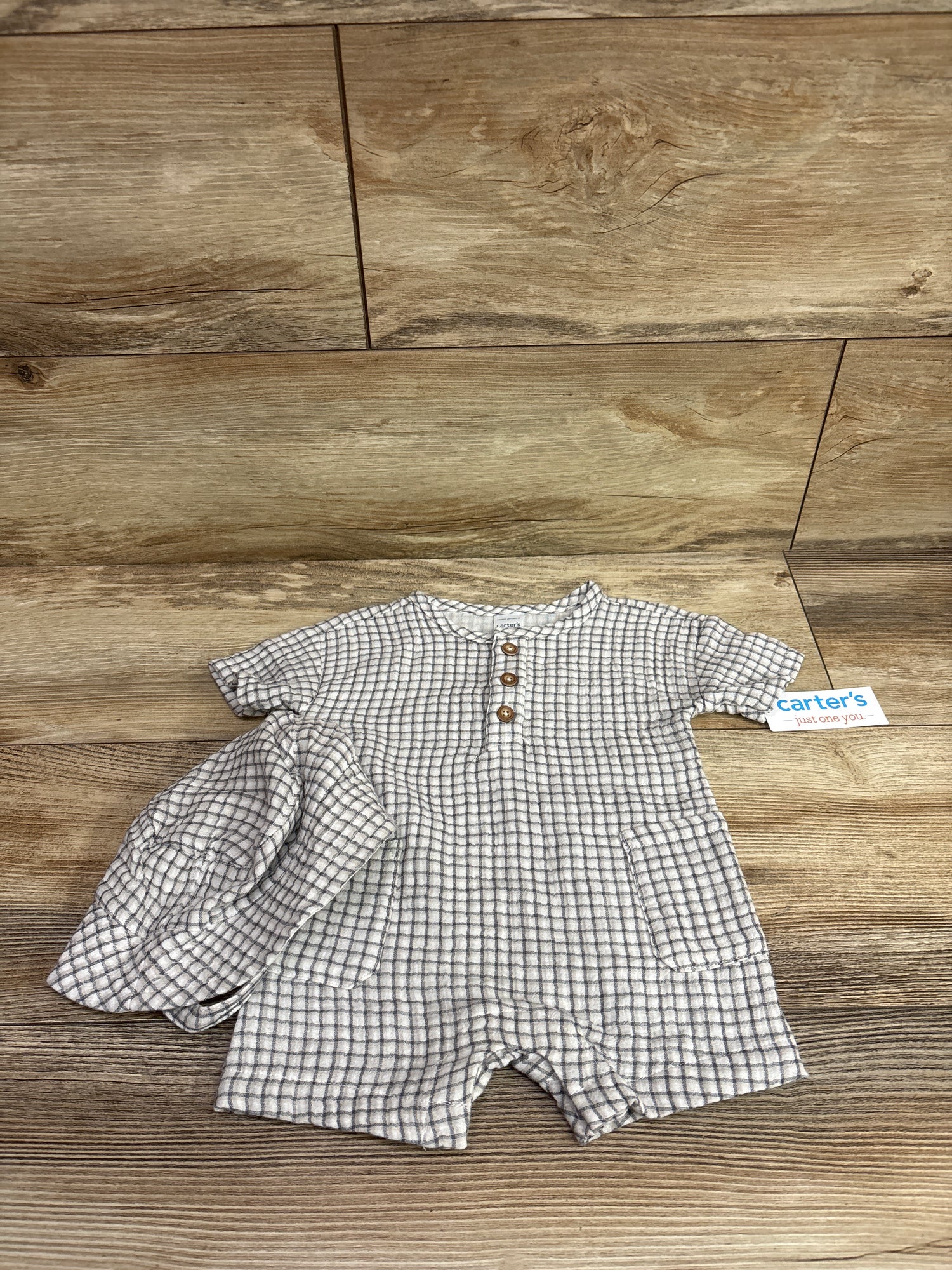 NEW Just One You 2pc Henley Romper & Hat Set White sz 3m