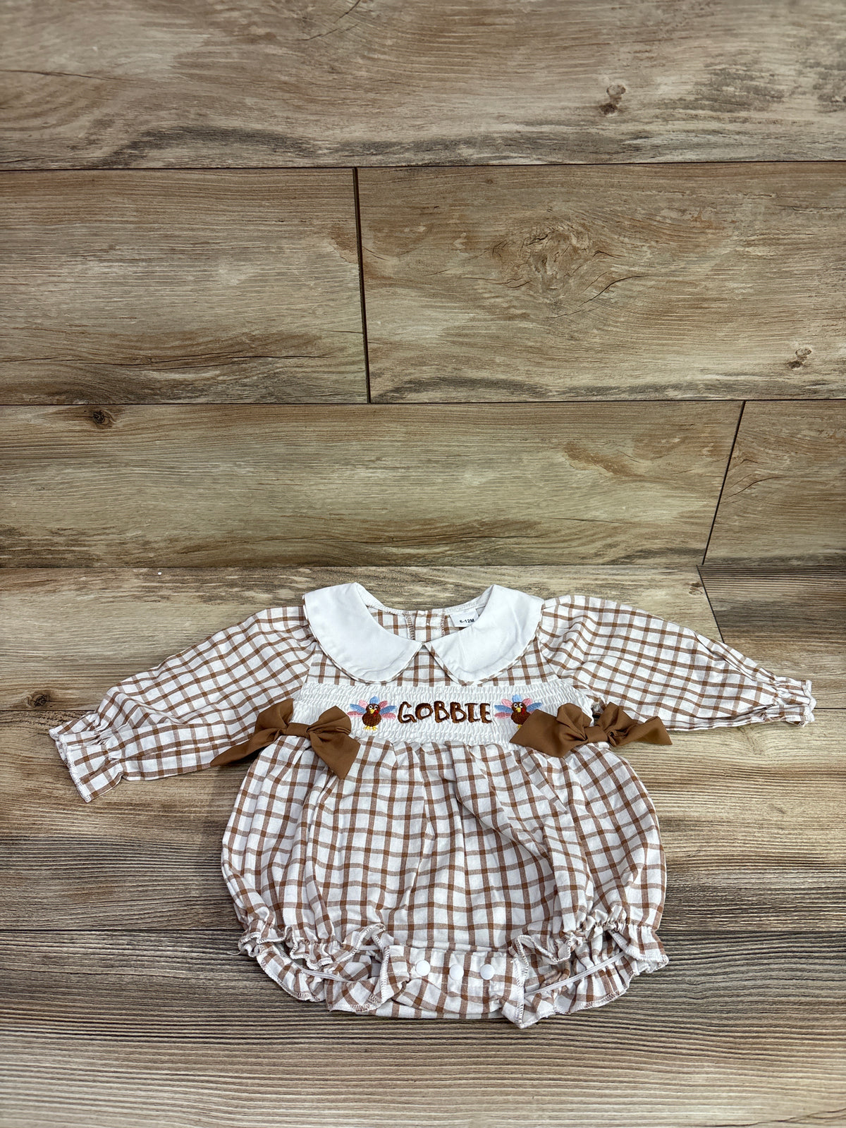 SYOKUP Smocked Embroidered Gobble Bubble Romper White sz 6-12m