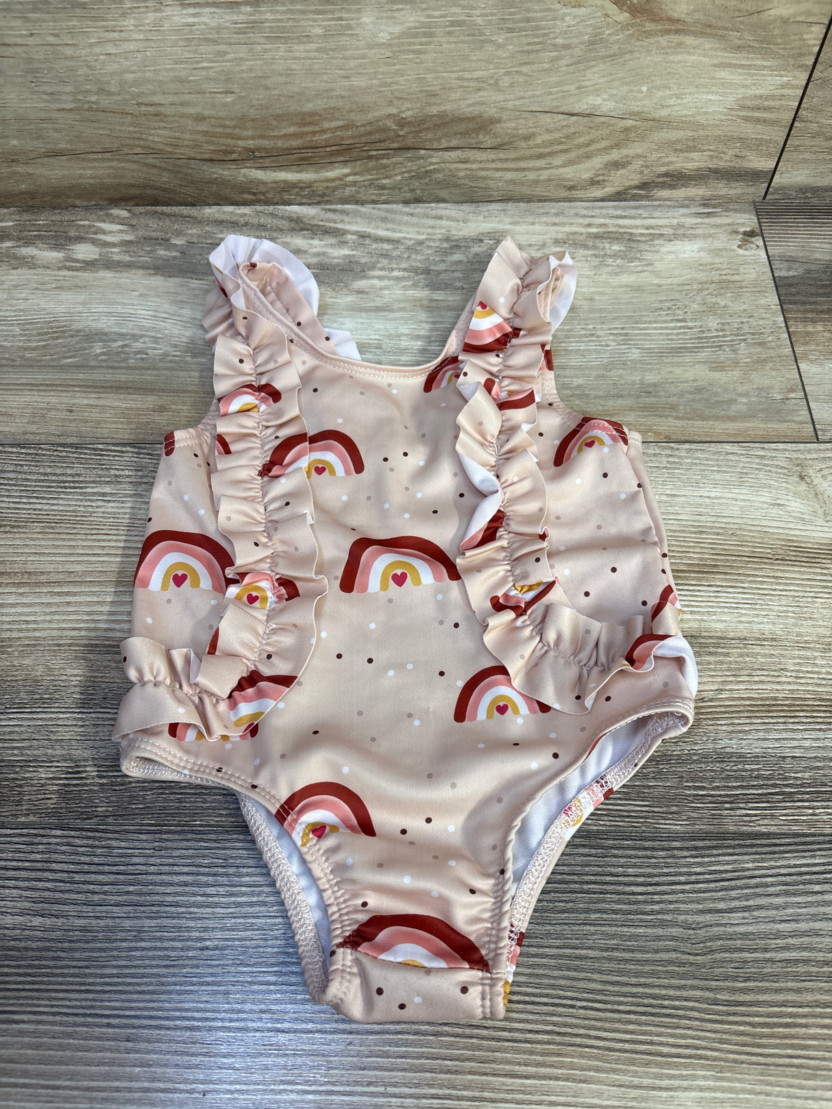 Rainbow Print 1pc Ruffled Swimsuit Beige sz 12m