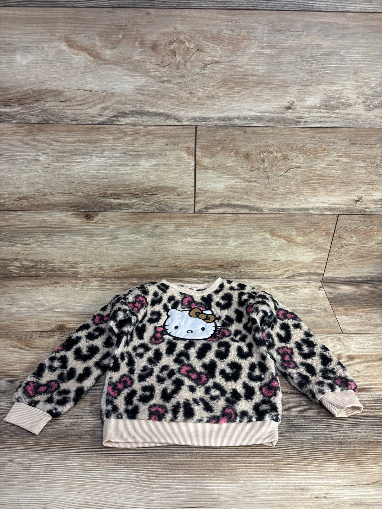 Hello Kitty Fuzzy Leopard Sweatshirt Tan sz 4T