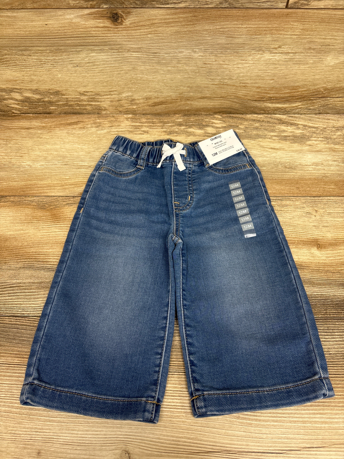NEW Oshkosh Wide Leg Drawstring Pull-On Jeans Blue sz 12m