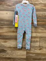 Blue gingham baby pajamas with pink bows, long-sleeve one-piece sleepwear on hanger