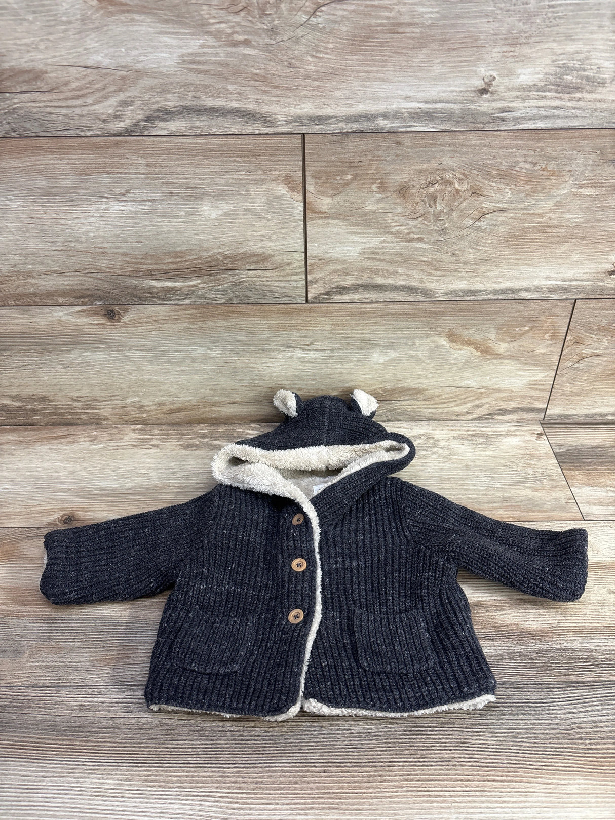Baby Gap Lined Knit Bear Cardigan Grey sz 3-6m
