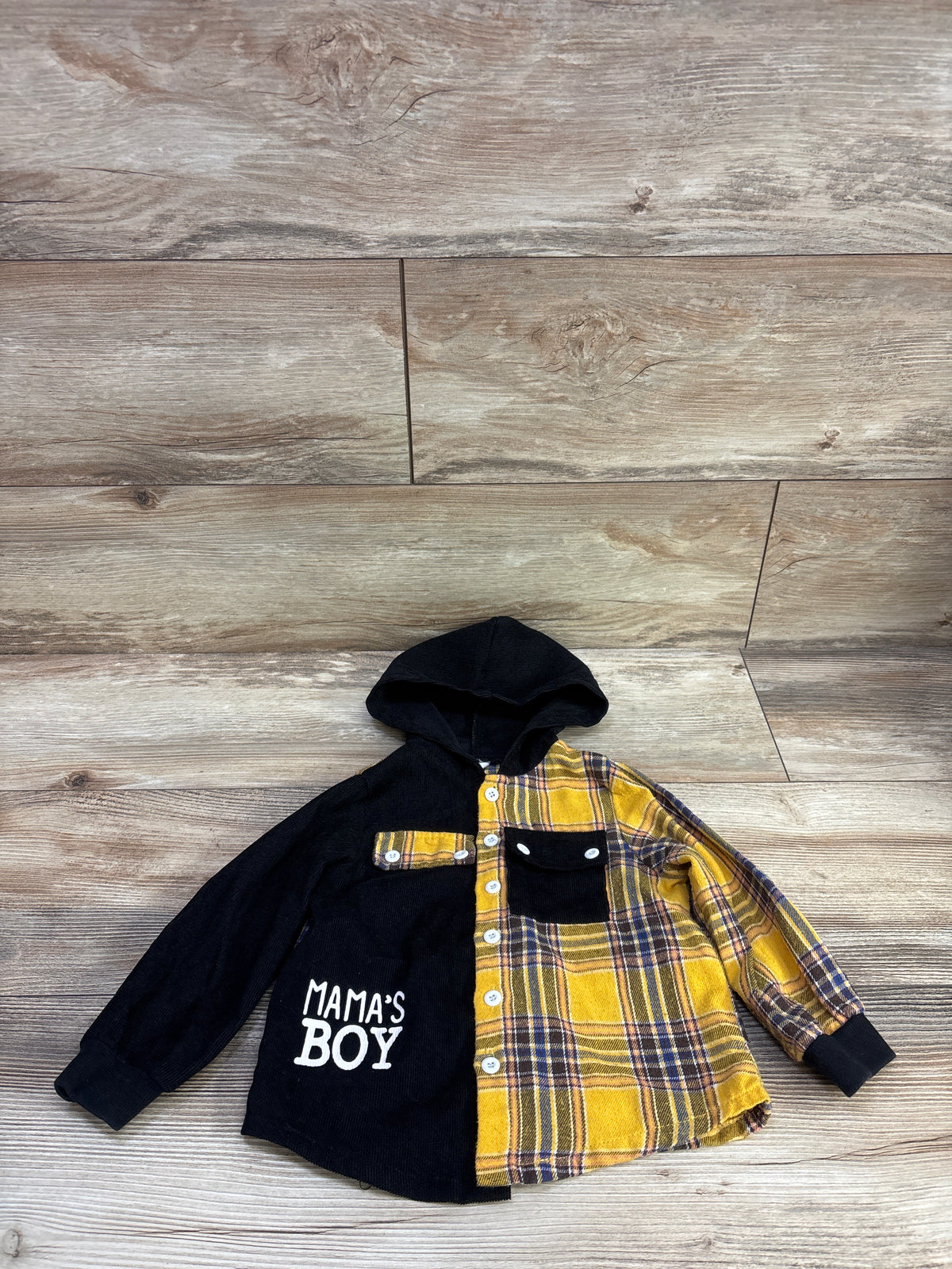 Shein Hooded Button-Up Plaid Shirt Yellow sz 12-18m