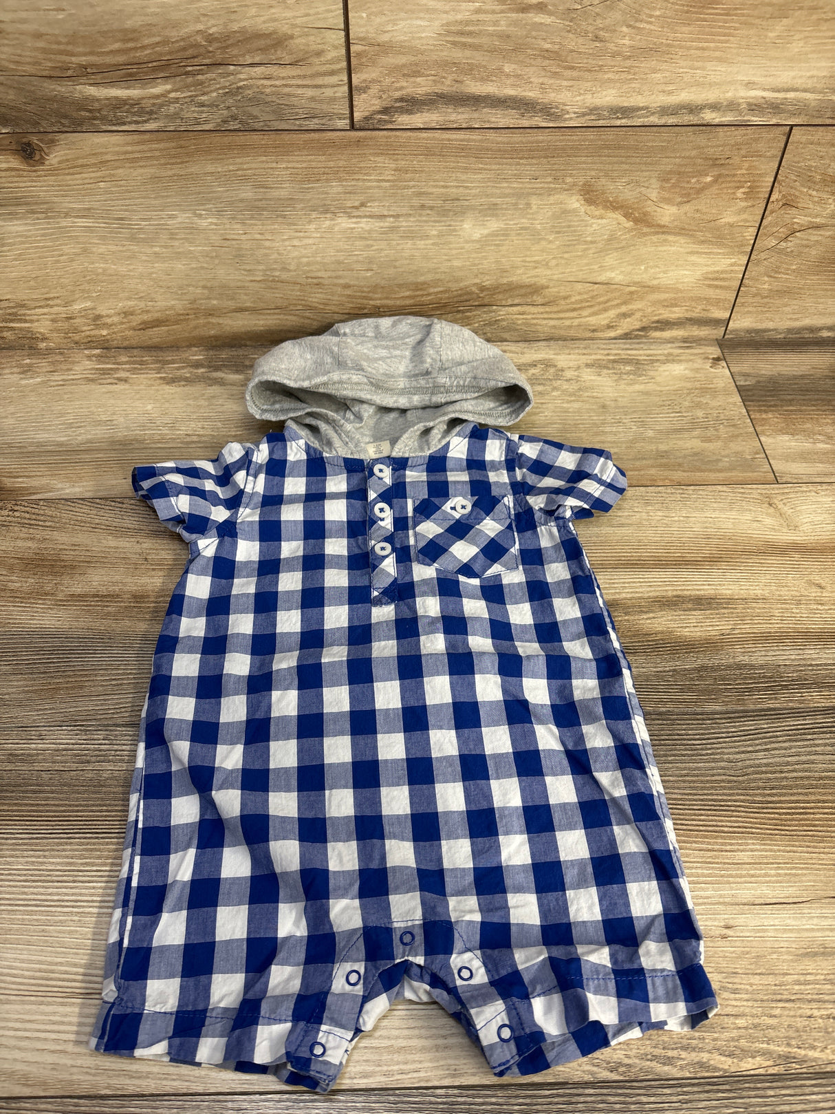 Tucker + Tate Hooded Henley Shortie Romper Blue sz 12m