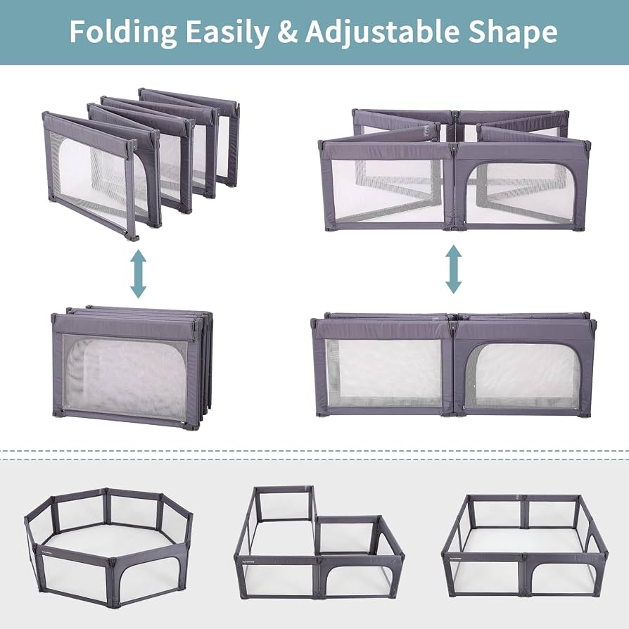 Doradotey 8-Panel Foldable Baby Playpen with Adult Door Grey 59x71''