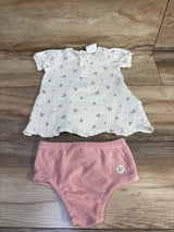White floral baby dress with pink bloomers, soft cotton set for newborns, ideal for gentle everyday wear