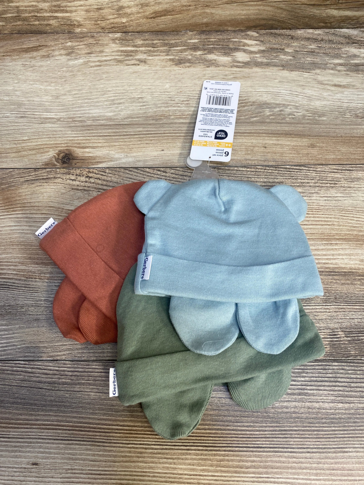 NEW Gerber 6pc Hat & Mittens Set sz 0-6m