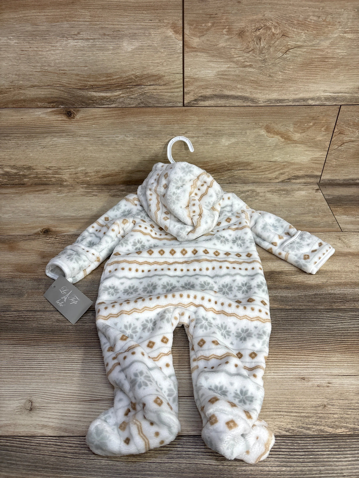 NEW Le Top Bebe Hooded Fleece Coverall White sz 0-3m