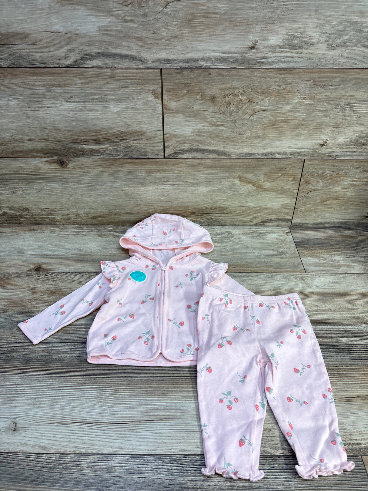 NWOT Child Of Mine 2pc Strawberry Zip-Up Jacket & Pants Set Pink sz 3-6m