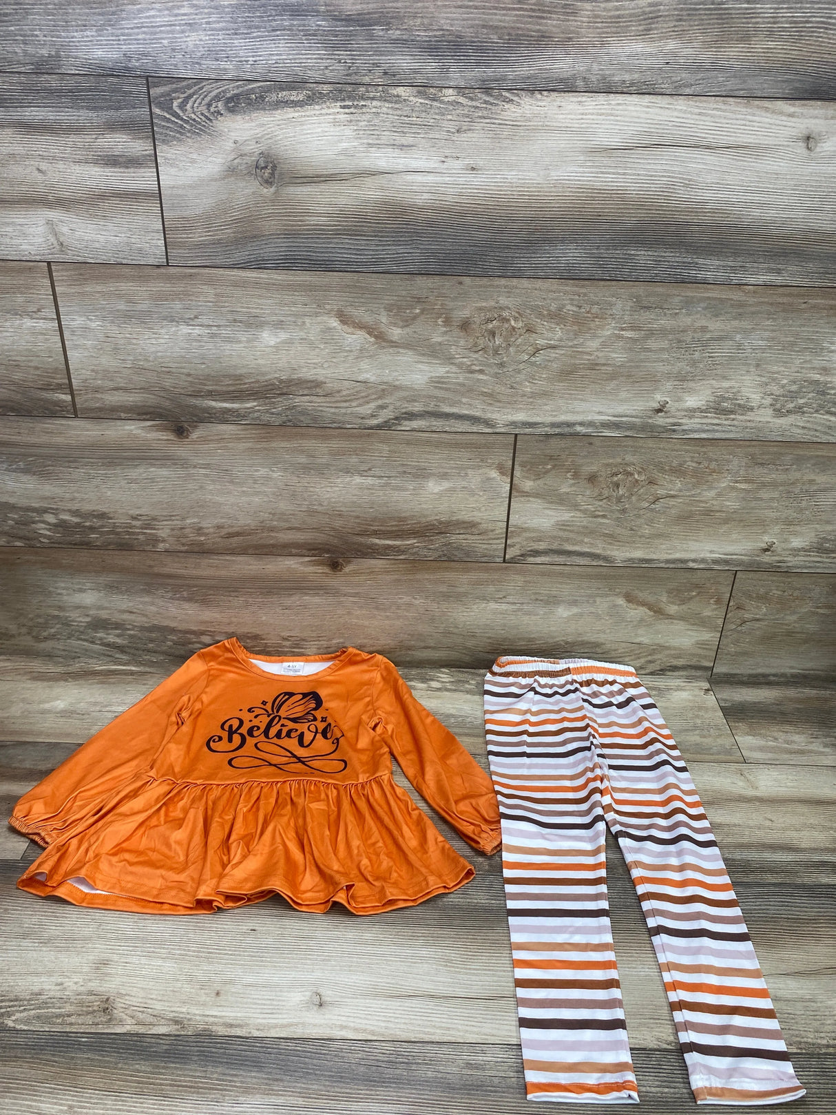 2pc Believe Peplum Shirt & Leggings Orange sz 4-5T