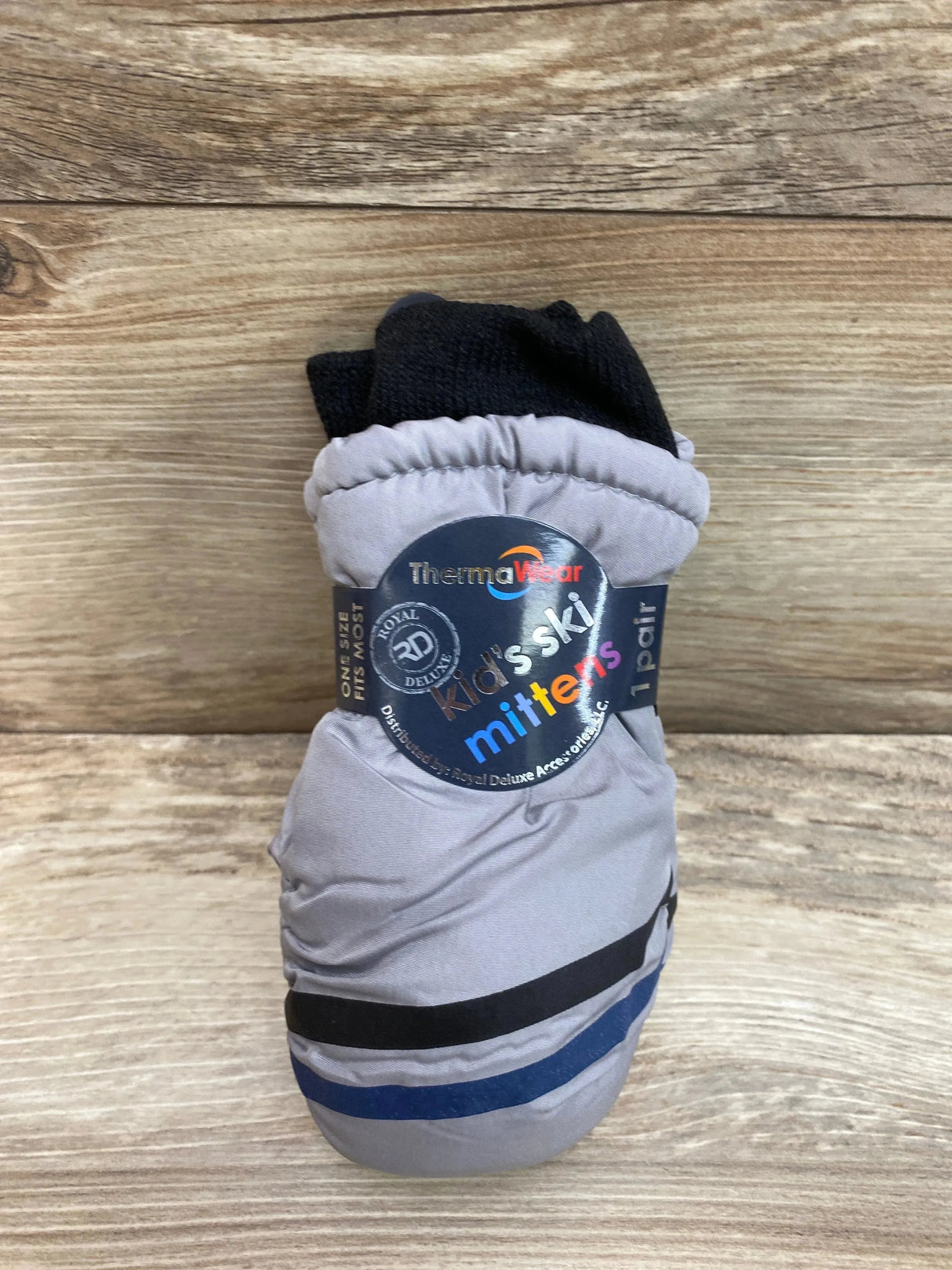 NEW ThermaWear Kid's Ski Striped Grey Mittens