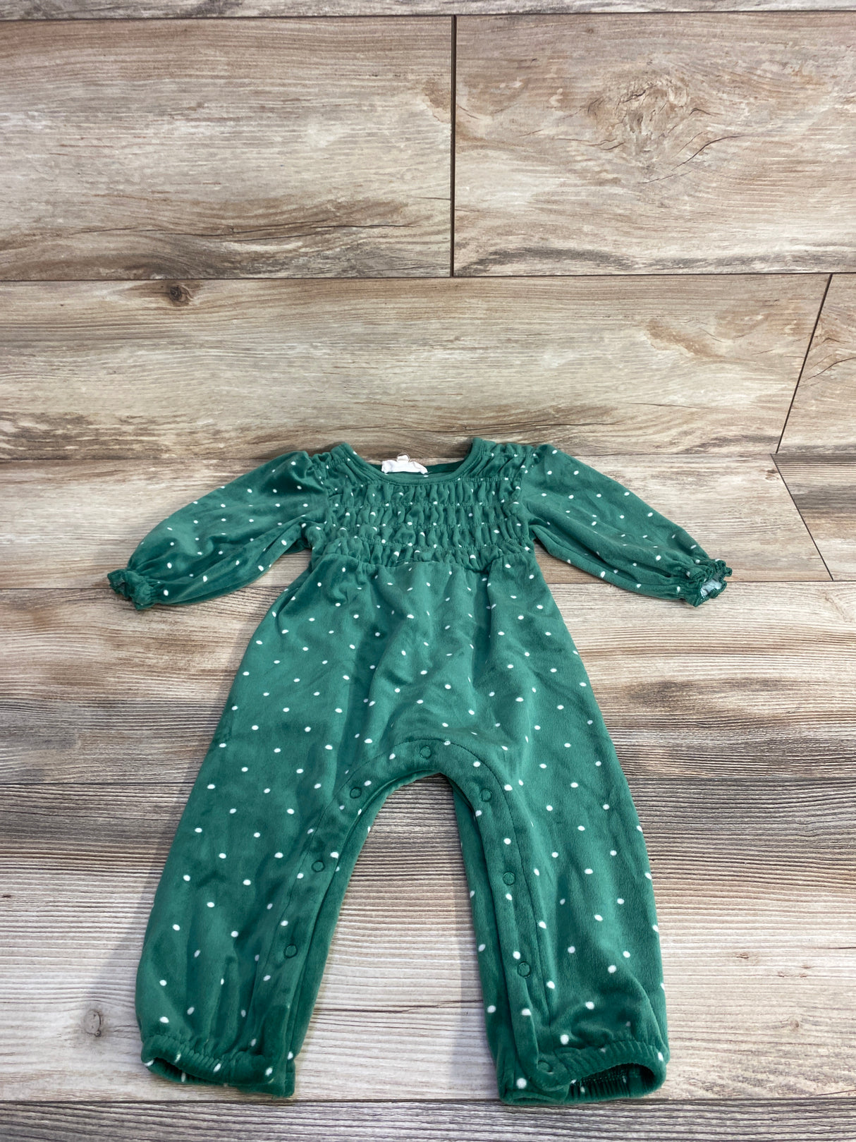 Jessica Simpson Velour Polka Dot Smocked Coverall Green 3-6m