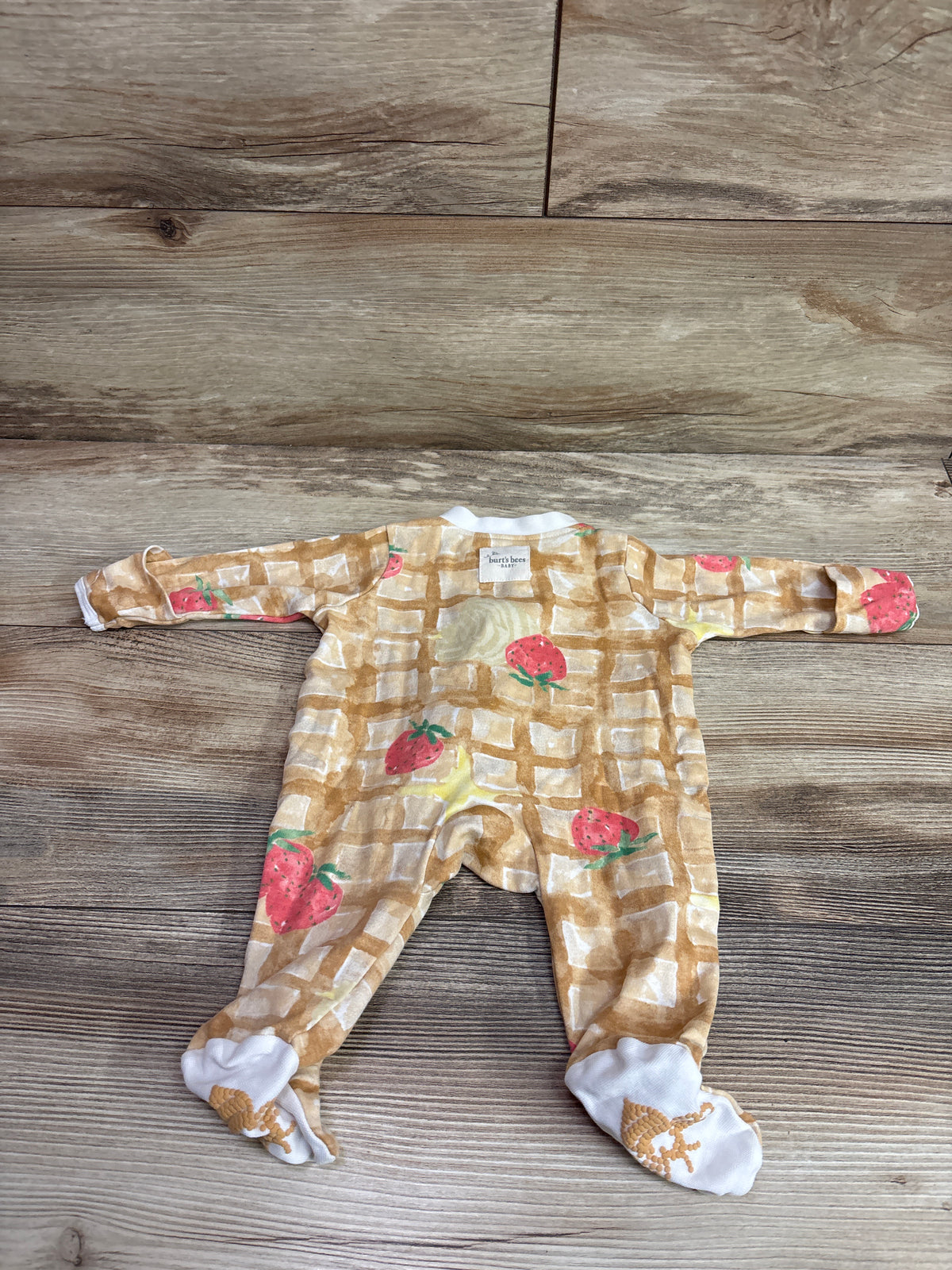 Burt's Bees Baby Strawberry Waffle Organic Sleeper Tan sz Newborn