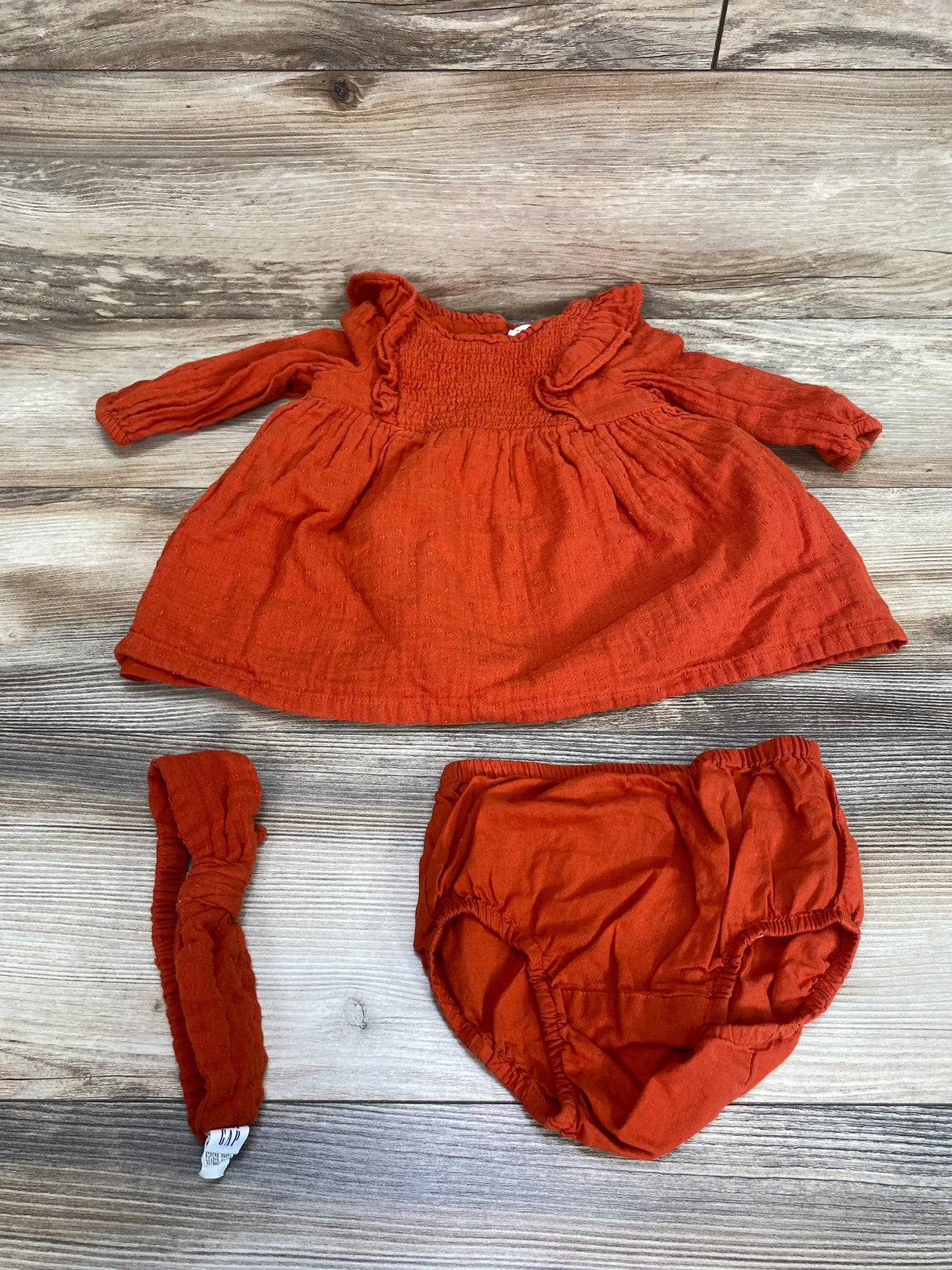 Baby Gap 3pc Ruffle Dress Set Orange sz 6-12m