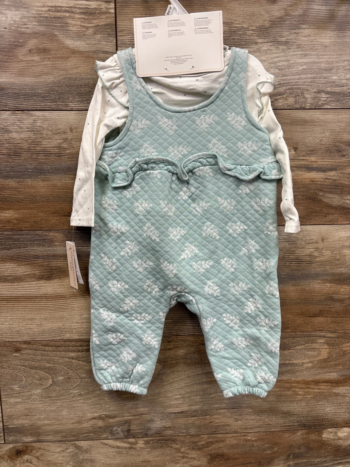 NEW Catherine Maladroino Baby 3pc Leaf Print Overall Set Blue sz 6-9m