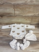 Snug 3pc Knit Bear Bodysuit, Hat, & Booties Beige sz 3-6m
